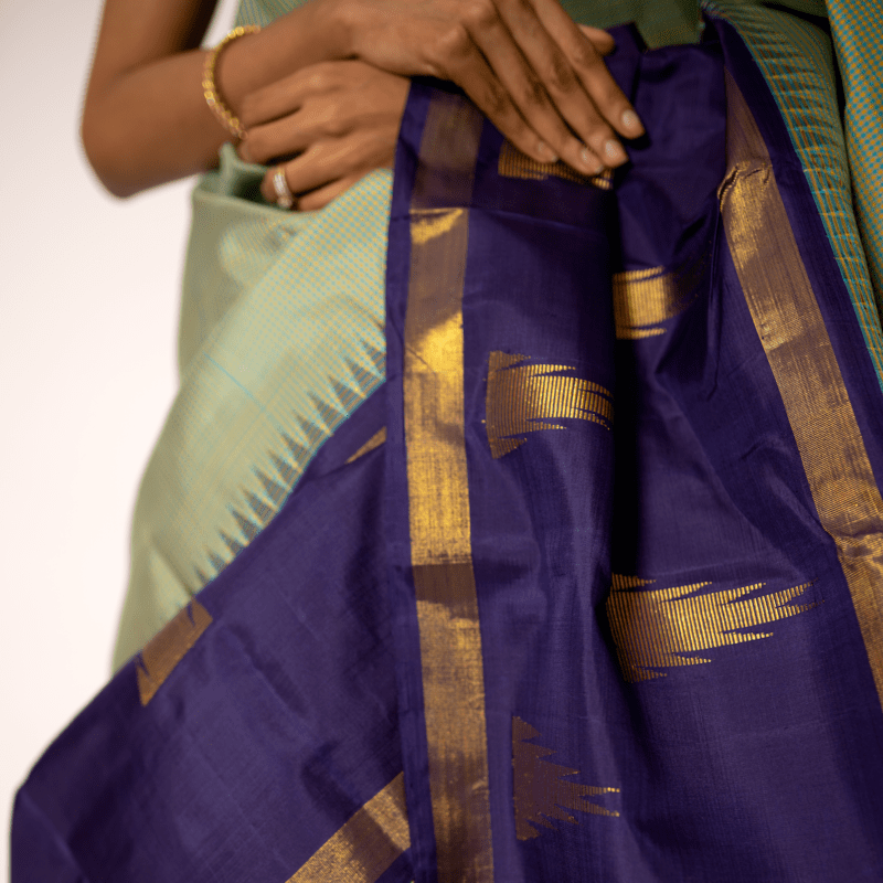 Henna Green and Mustard Yellow Kanchipuram Podi-Kattam