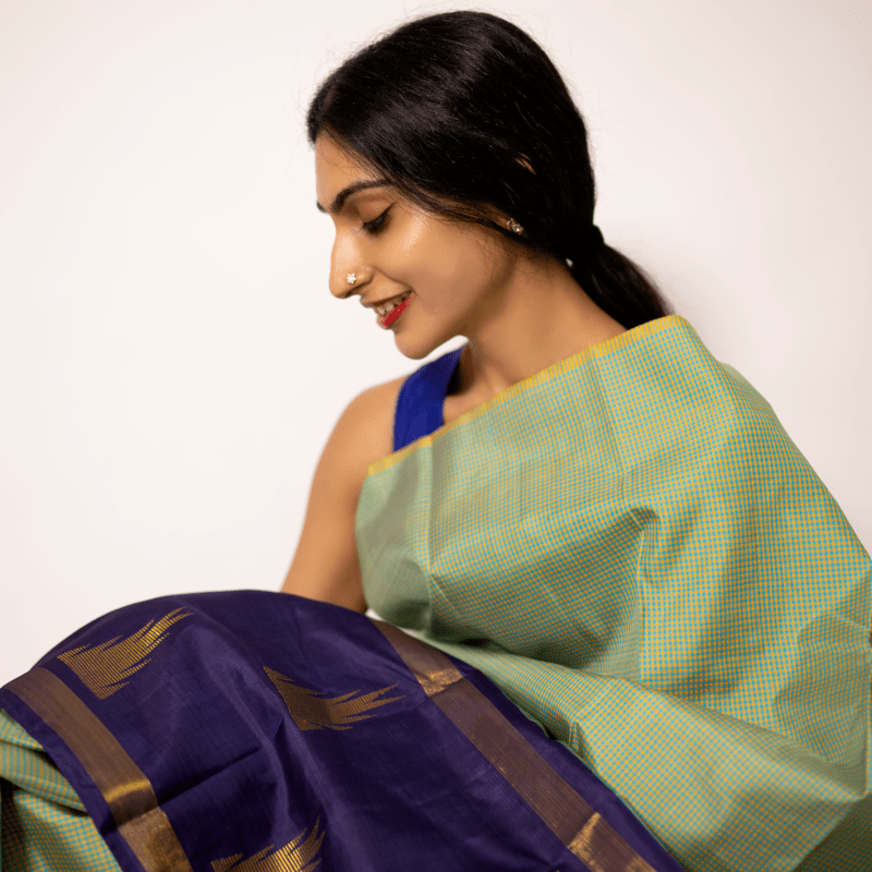 Henna Green and Mustard Yellow Kanchipuram Podi-Kattam