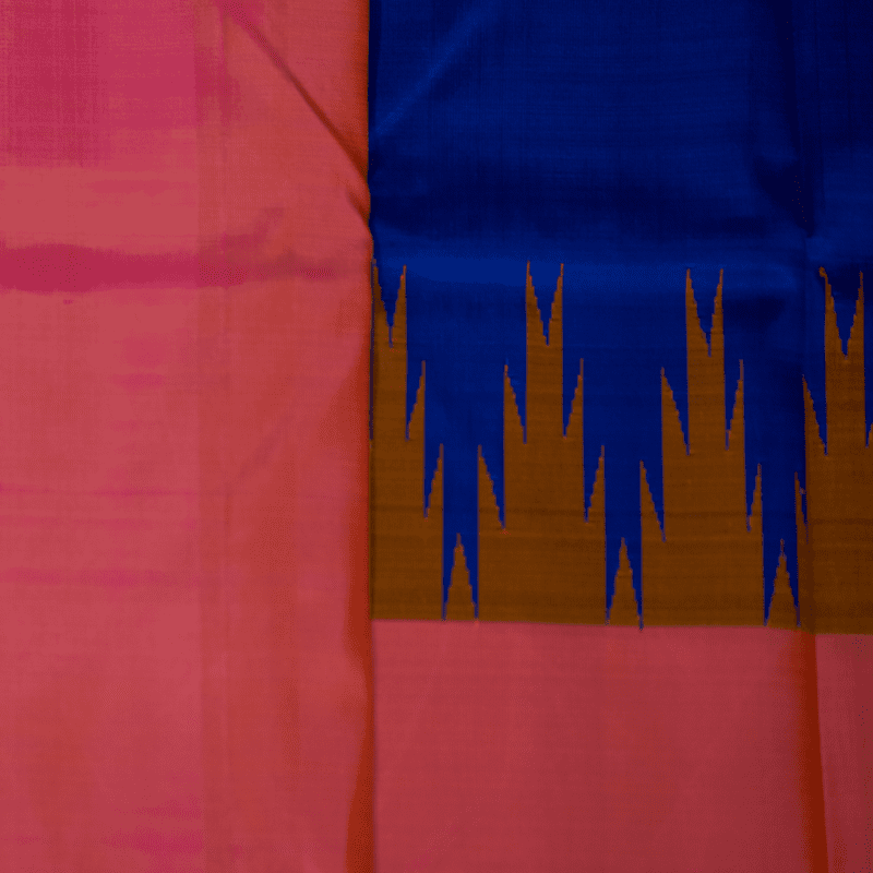 Stormy Blue and Tango Orange Kanchipuram with Thazhampoo