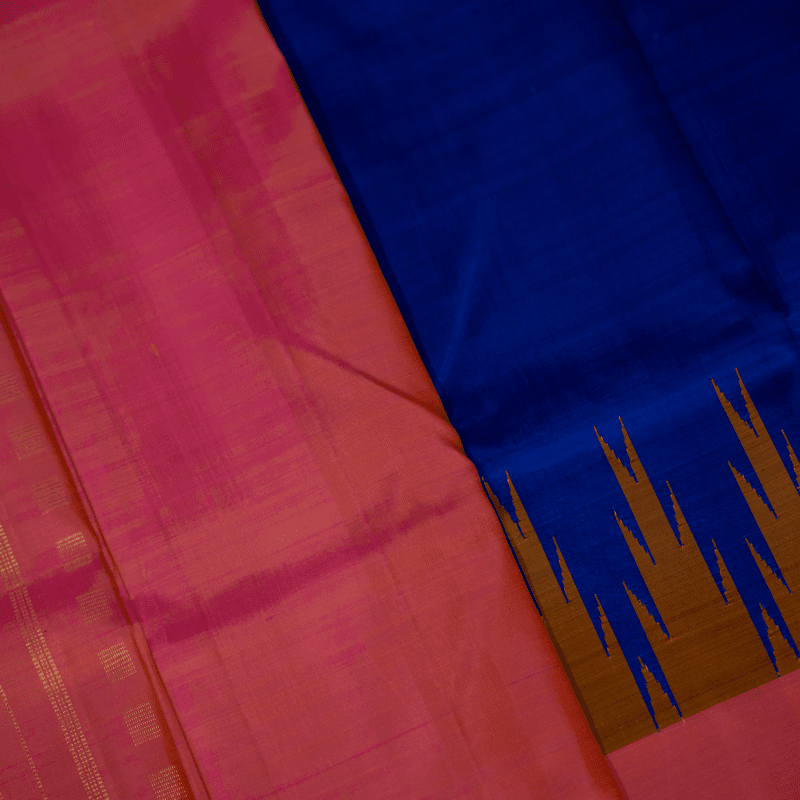 Stormy Blue and Tango Orange Kanchipuram with Thazhampoo