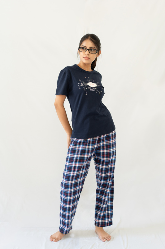 STAY IN - Navy Flannel Pyjama Full Length Pants