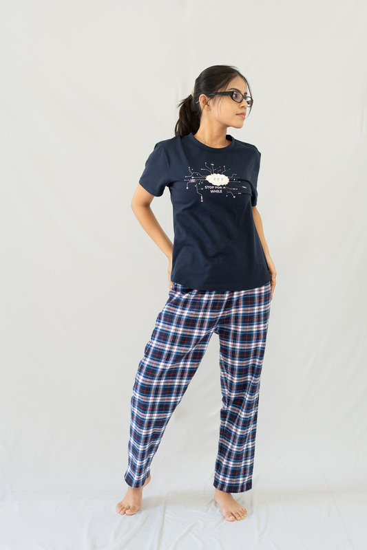 STAY IN - Navy Flannel Pyjama Full Length Pants