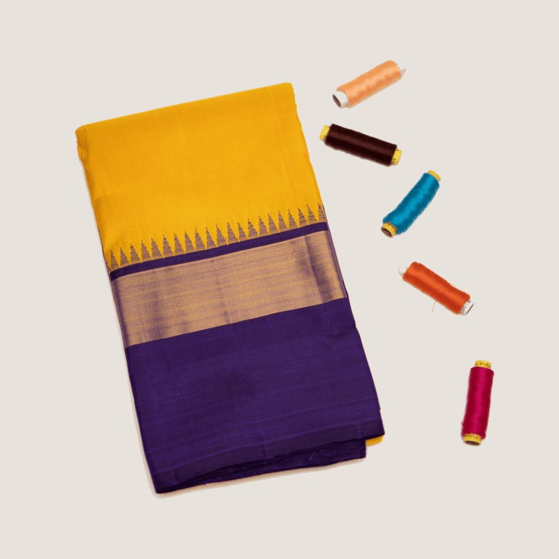 Passion Yellow Kanchipuram with Platinum Blue