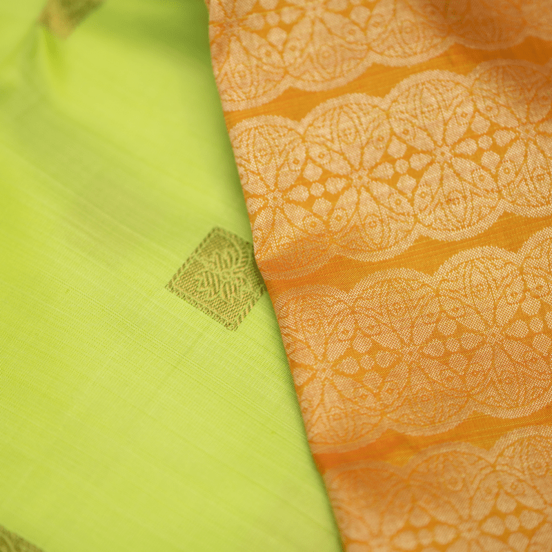 Tango Orange and Organic Green Kanchipuram with Vill Brocade