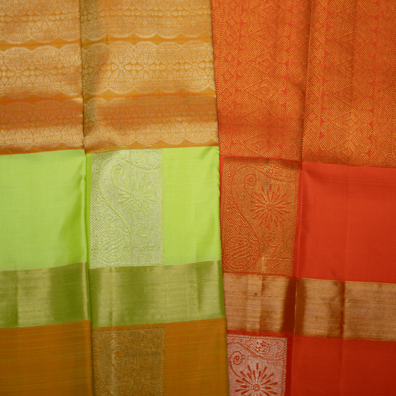 Tango Orange and Organic Green Kanchipuram with Vill Brocade