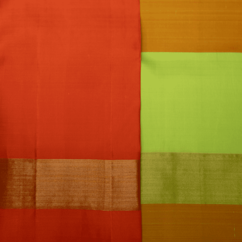 Tango Orange and Organic Green Kanchipuram with Vill Brocade