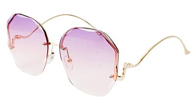Female Oversized Sunglasses. See Through Blue & Pink Lens
