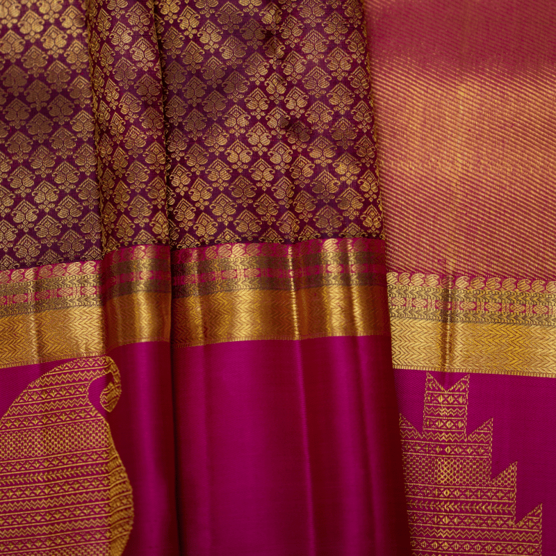 Mahogany Brown Kanchipuram with Prune Pink