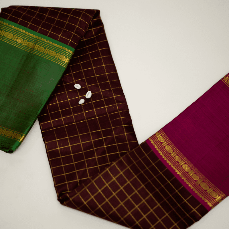 Terracotta Brown Kanchipuram with Vadamalli Violet