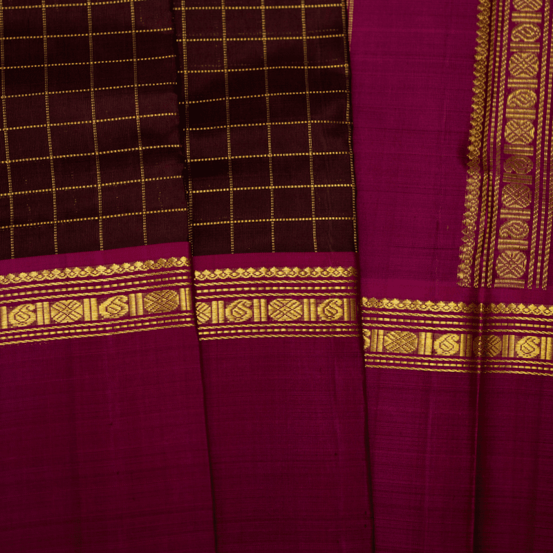Terracotta Brown Kanchipuram with Vadamalli Violet