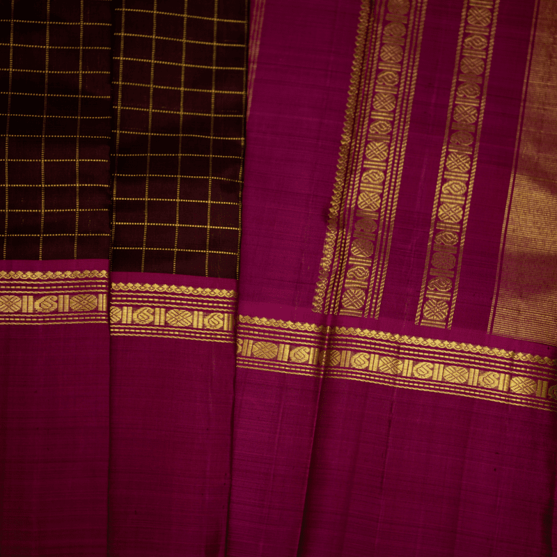 Terracotta Brown Kanchipuram with Vadamalli Violet