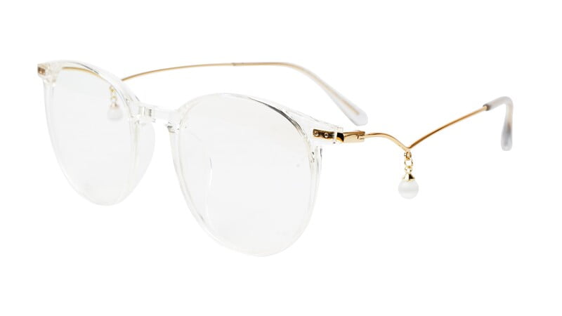 Round Medium Spectacle Frame For Girls&Women. Gold &Transparent Frame