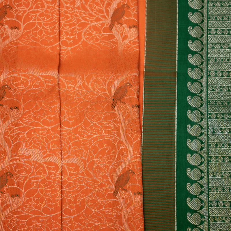 Tango Orange Kanchipuram with Kili Meena