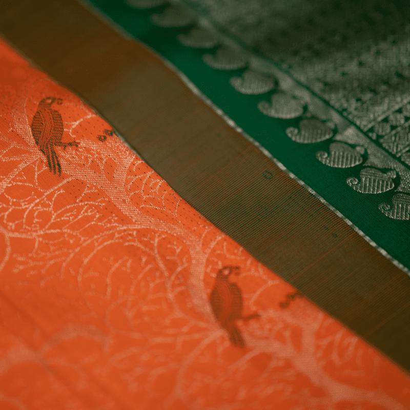 Tango Orange Kanchipuram with Kili Meena