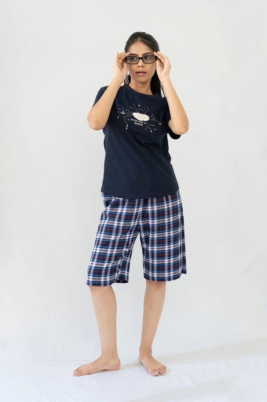 STAY IN -  Navy Flannel Pyjama Shorts