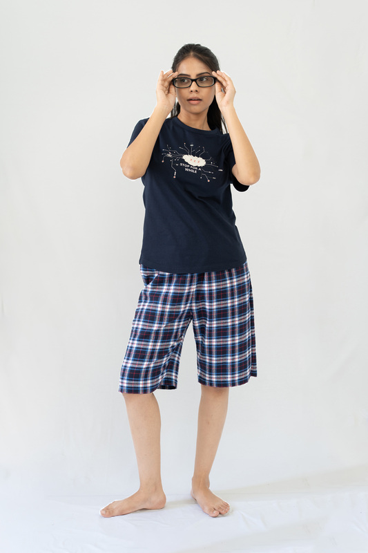 STAY IN - Navy Flannel Pyjama Shorts