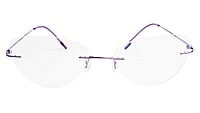 Female Medium Rimless Cat Eye Spectacle Frame. Purple Frame