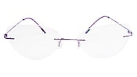 Soigné Female Medium Rimless Cat Eye Spectacle Frame. Purple with Lather Pouch