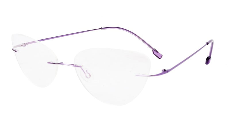 Female Medium Rimless Cat Eye Spectacle Frame. Purple Frame Female Medium Rimless Cat Eye Spectacle Frame. Purple Frame