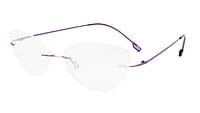 Soigné Female Medium Rimless Cat Eye Spectacle Frame. Purple with Lather Pouch
