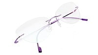 Female Medium Rimless Cat Eye Spectacle Frame. Purple Frame