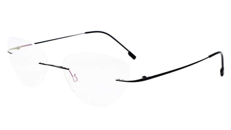 Female Medium Rimless Cat Eye Spectacle Frame. Black Color Frame Female Medium Rimless Cat Eye Spectacle Frame. Black Color Frame