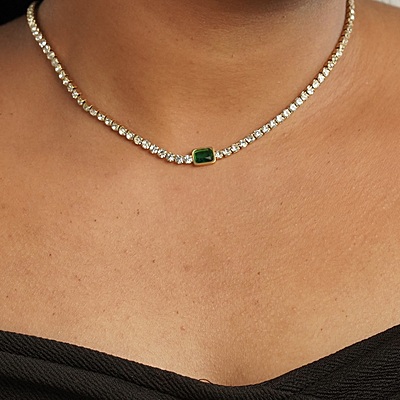 Emerald Solitaire Tennis Necklace Emerald Solitaire Tennis Necklace