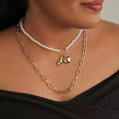 Golden Heart & Pearl Necklace