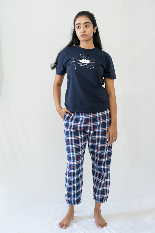 STAY IN - Navy Flannel Pyjama Ankle Length Pants