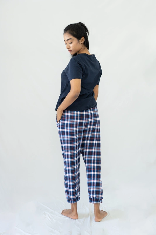STAY IN - Navy Flannel Pyjama Ankle Length Pants