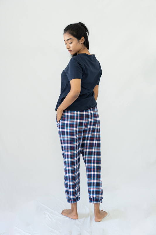 STAY IN - Navy Flannel Pyjama Ankle Length Pants