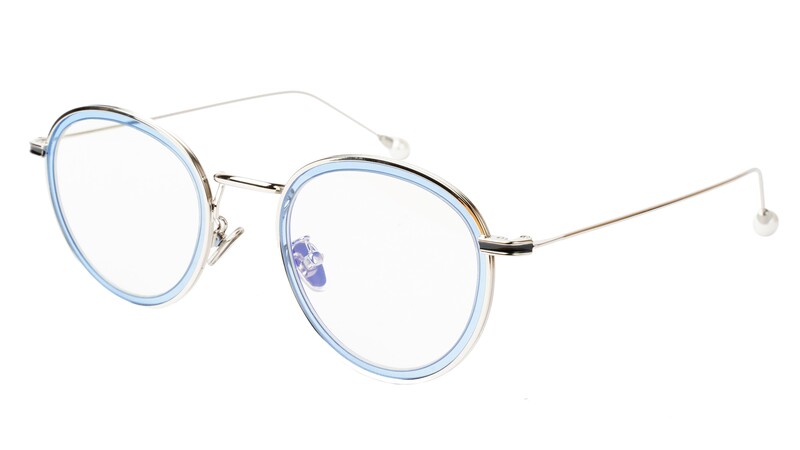 Soigné Female Round Medium Spectacle Frame.Blue&Silver Frame
