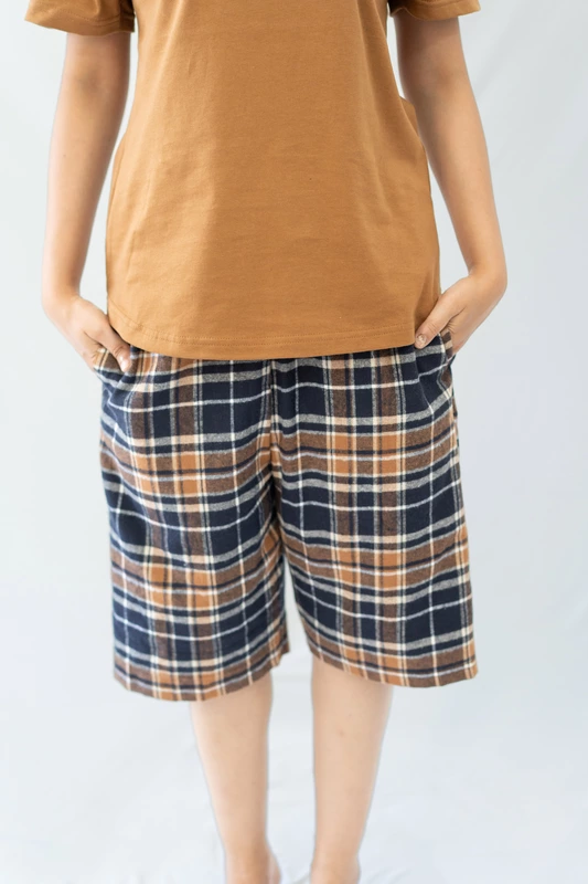 STAY IN -  Camel Flannel Pyjama Shorts
