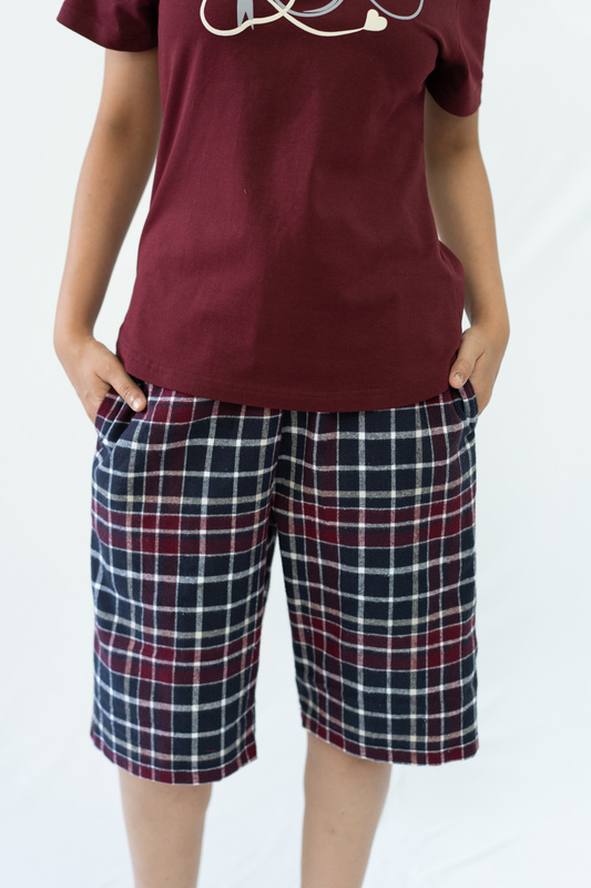 STAY IN - Maroon Flannel Pyjama Shorts