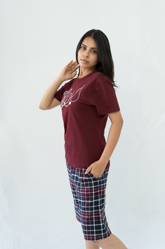 STAY IN - Maroon Flannel Pyjama Shorts
