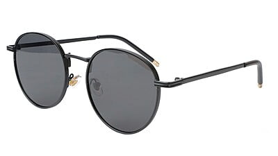 Unisex Small Round Sunglasses. Black Metal Frame.