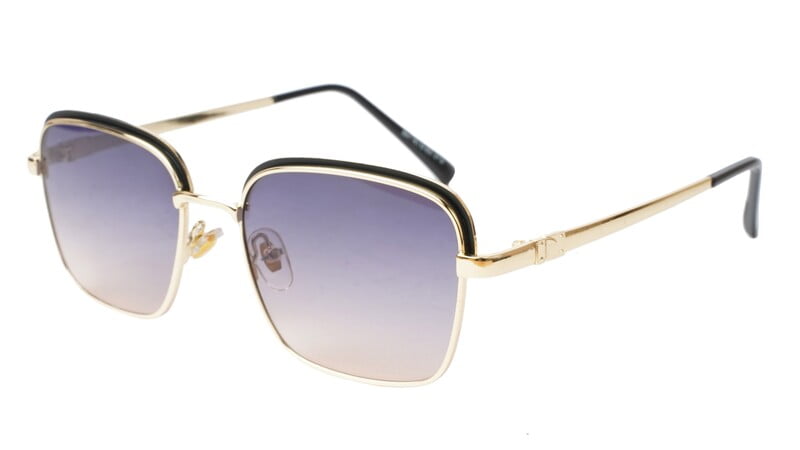 Unisex Small Square Sunglasses. Black & Golden Metal Frame