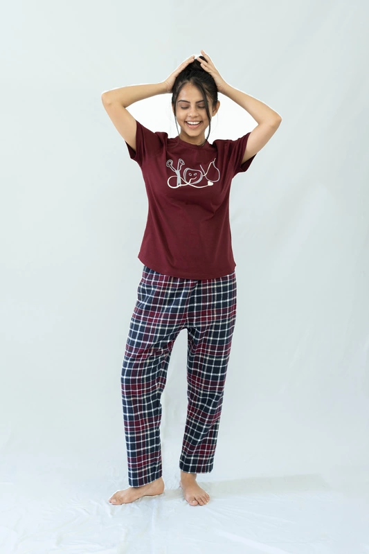 STAY IN - Maroon Flannel Pyjama Full Length Pants