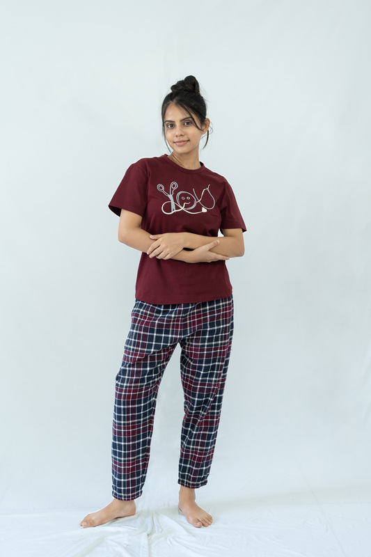STAY IN - Maroon Flannel Pyjama Ankle Length Pants