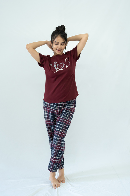 STAY IN - Maroon Flannel Pyjama Ankle Length Pants