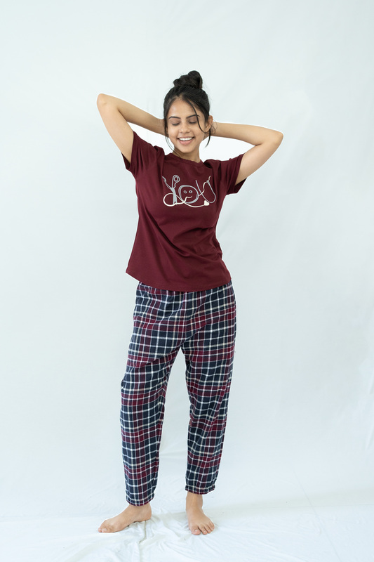 STAY IN - Maroon Flannel Pyjama Ankle Length Pants