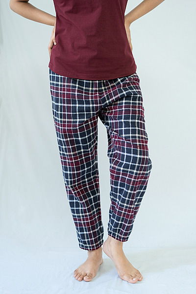 STAY IN - Maroon Flannel Pyjama Ankle Length Pants