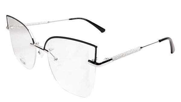 Soigné Female Oversize Half Rim Cat Eye Spectacle Frame.Gold&Black