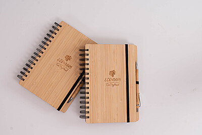 Brown bamboo Diary (notebook) with bamboo pen
