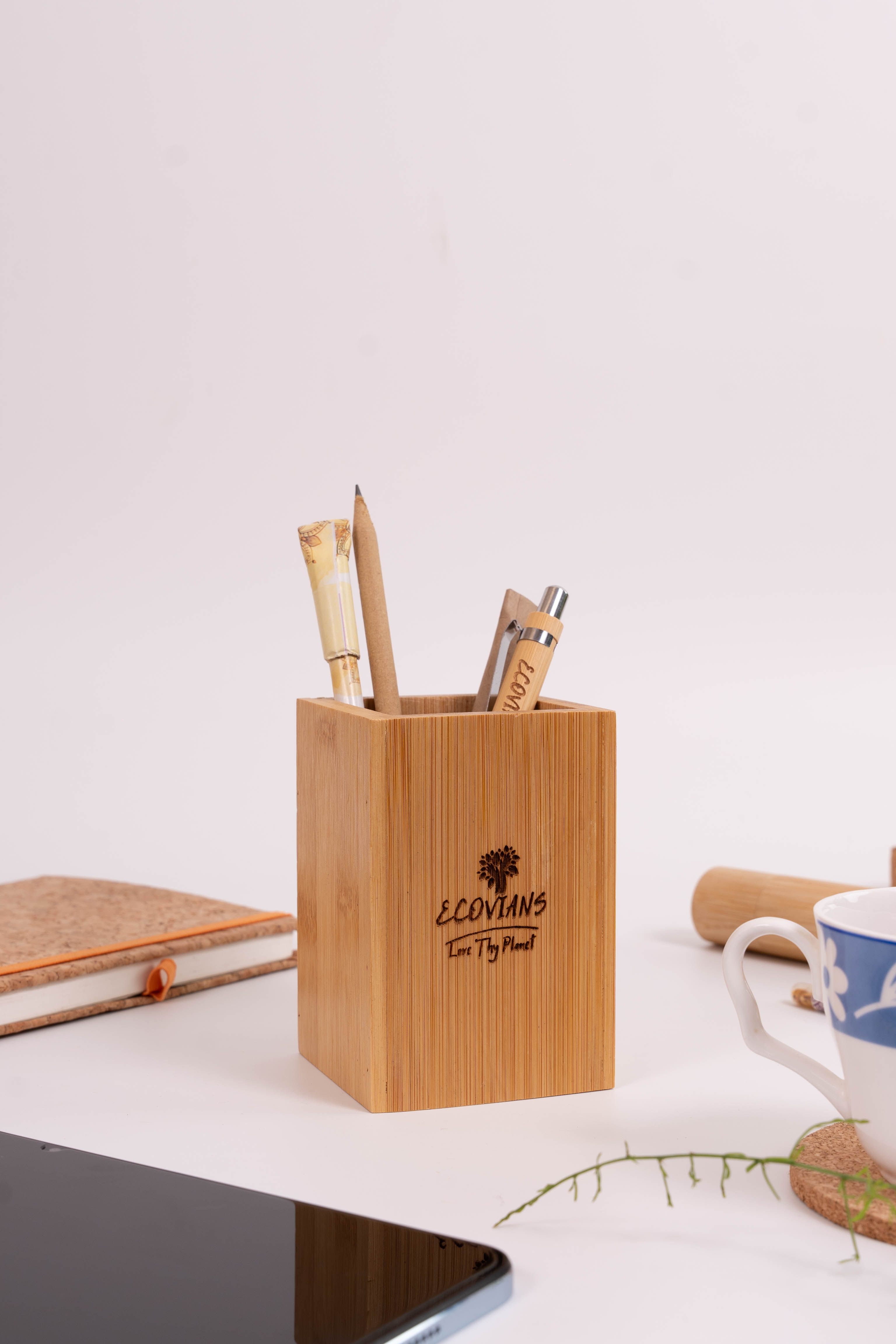 Bamboo Pen Stand/ Holder | For Office Study Table Desk | Bathroom Accessory - Brush Stand |Ecofriendly | Naturally Compostable