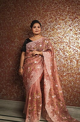 Dusty Rose color pure Organza silk saree