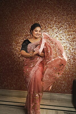 Dusty Rose color pure Organza silk saree