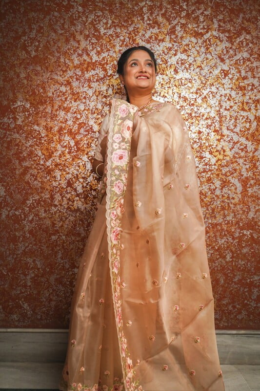 Chiku color pure Organza silk saree