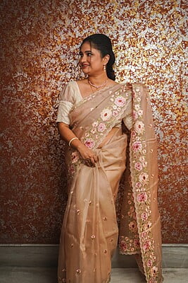 Chiku color pure Organza silk saree