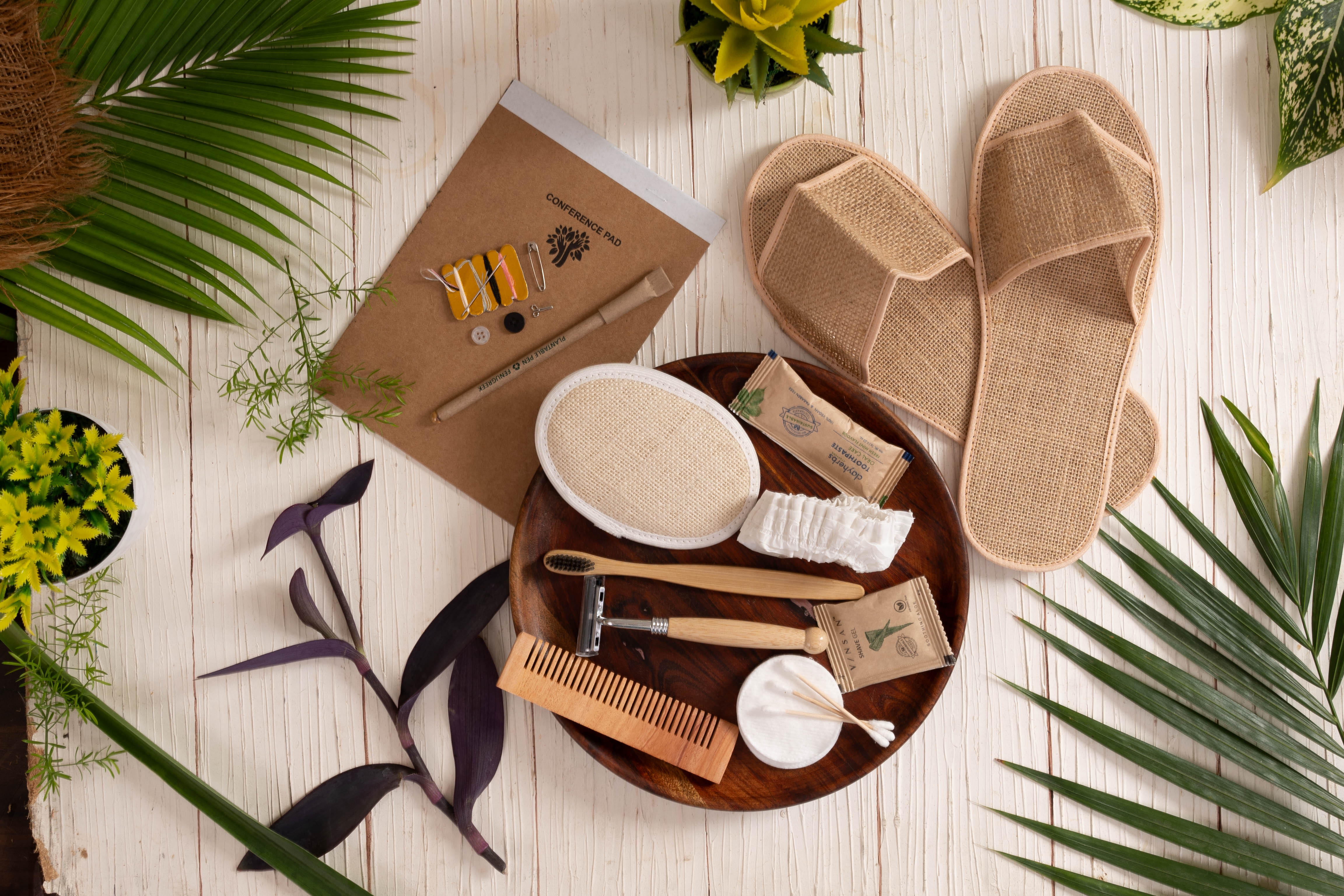 HM- Luxury - ( Dental Kit, Shaving Kit , Neem Comb , Shower Cap , Notepad with Pen ,Vanity Kit,  Sewing Kit, Room Slippers , Jute Loofah)